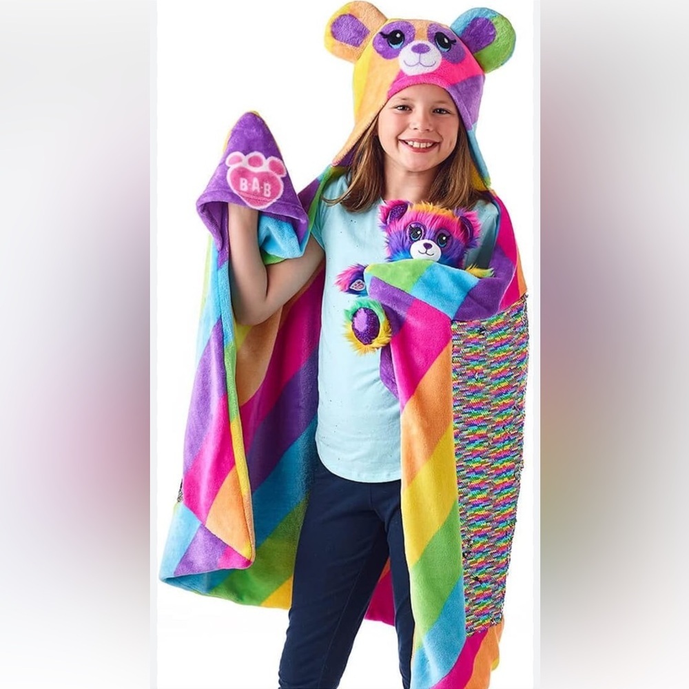 OFFERS WELCOME Build a Bear Sequined Rainbow Blanket. Big Hugs | Hooded | Panda